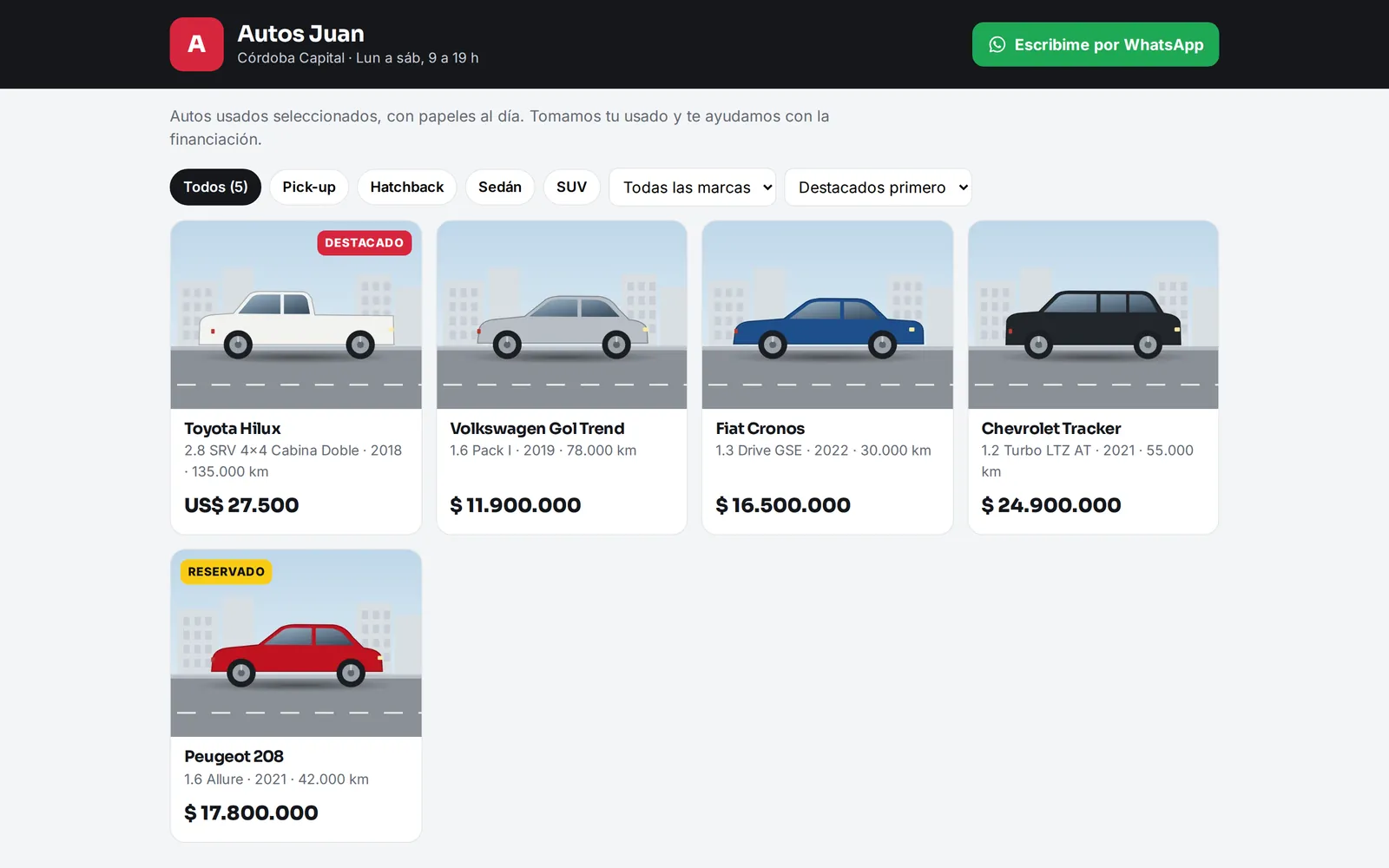 Vidriera de un vendedor con todos sus autos