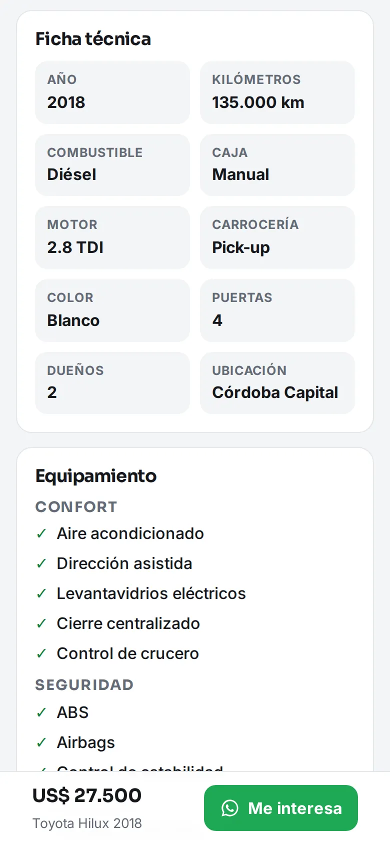 La ficha técnica y el equipamiento del auto