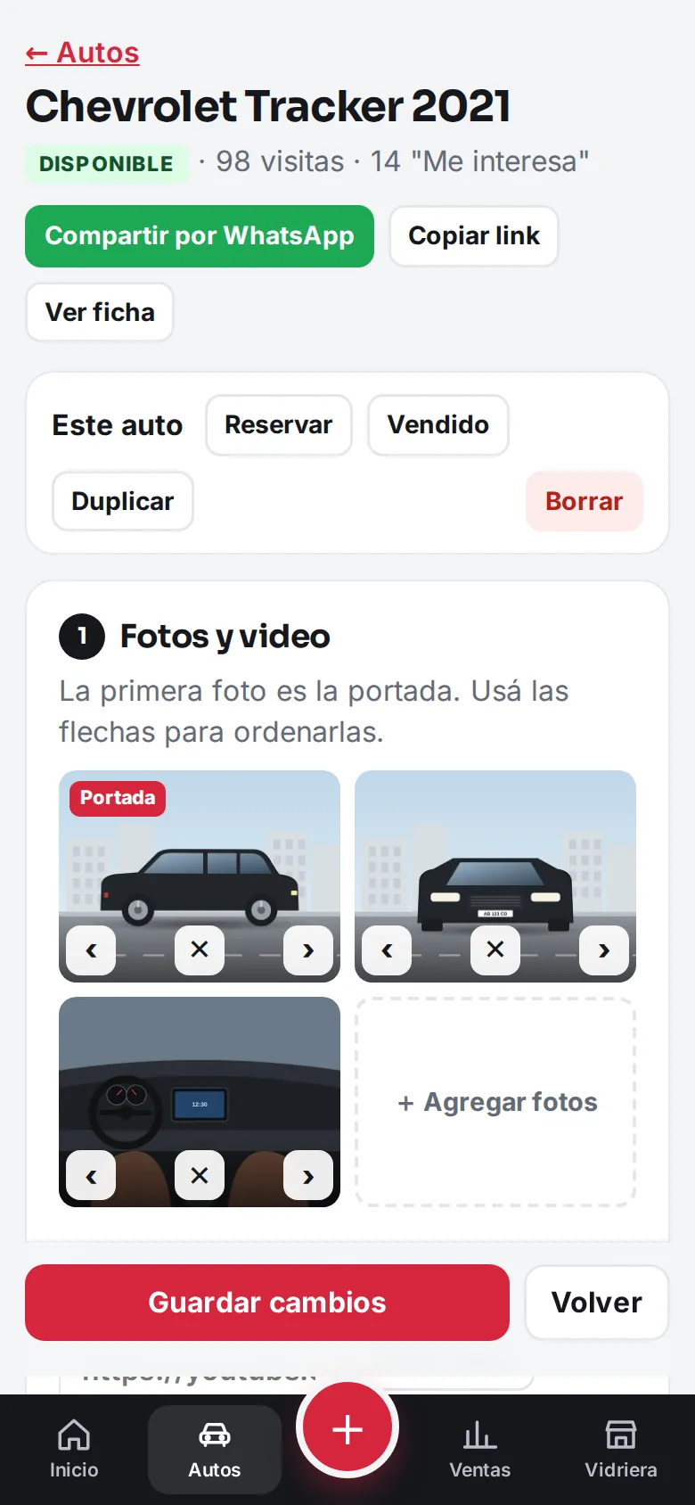 Cargar las fotos de un auto desde el celular
