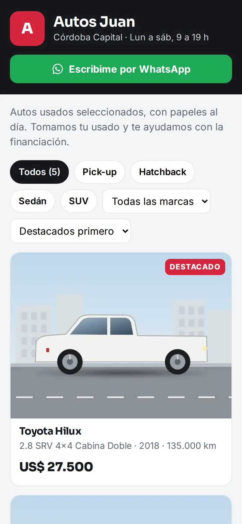 La vidriera con todos los autos del vendedor